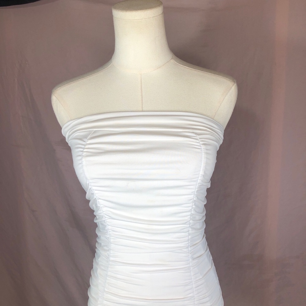 Strapless Ruched Bodycon Dress in White Size Small XS